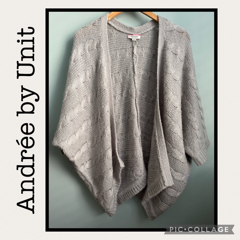 Andrée by Unit Gray Cable Knit Open Front Short Sleeve Cardigan Size S